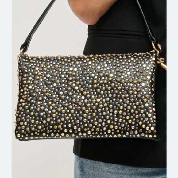 NWT Urban Expressions Krista Black Two-Tone Studded Embellished Evening Bag - Picture 7 of 14